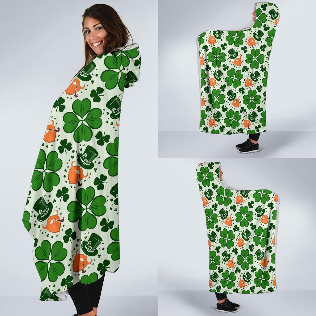 st patricks day leprechaun pattern print hooded blanket cloak blanket 5874