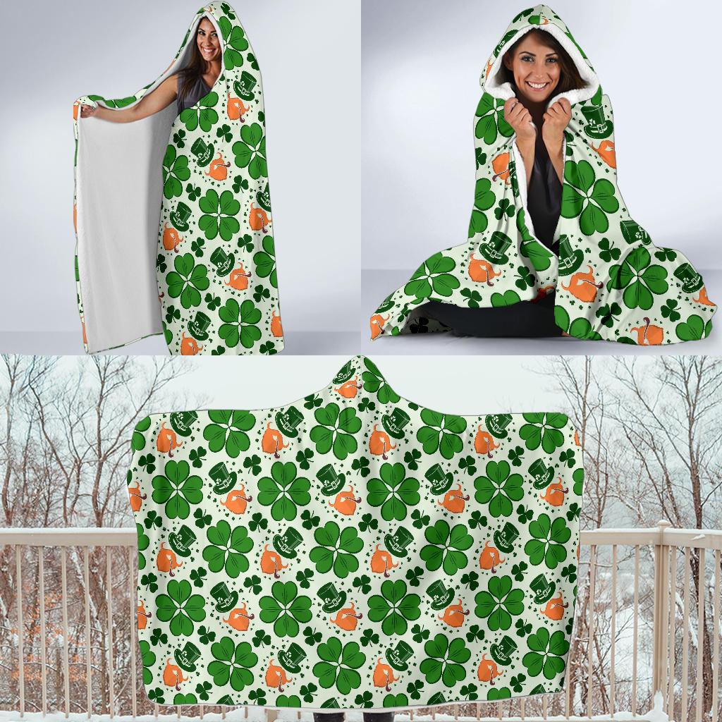 st patricks day leprechaun pattern print hooded blanket cloak blanket 6431