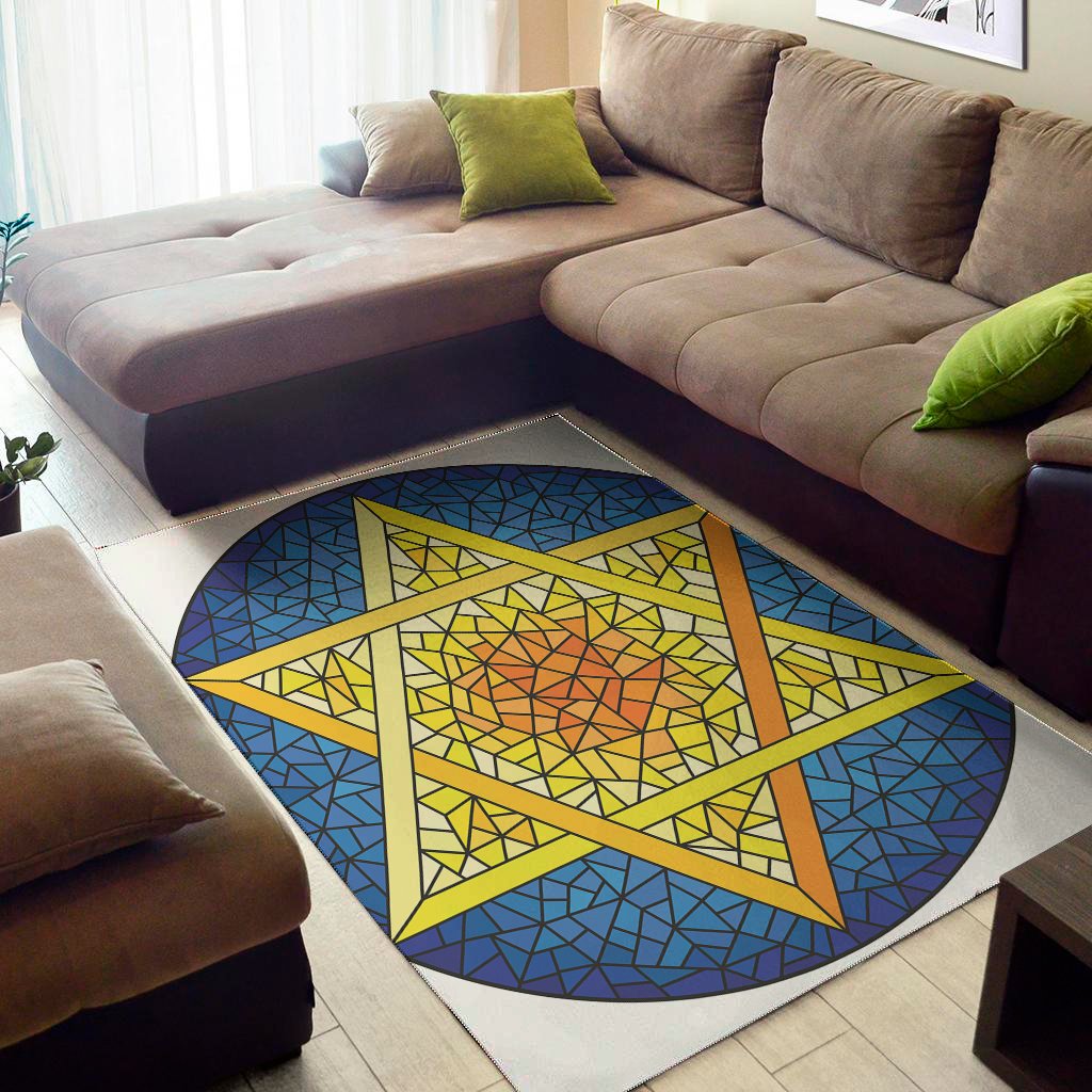 stained glass star of david print area rug floor decor 2878