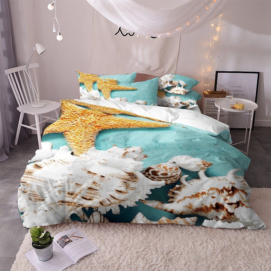 starfish blue printed bedding set bedroom decor 3005