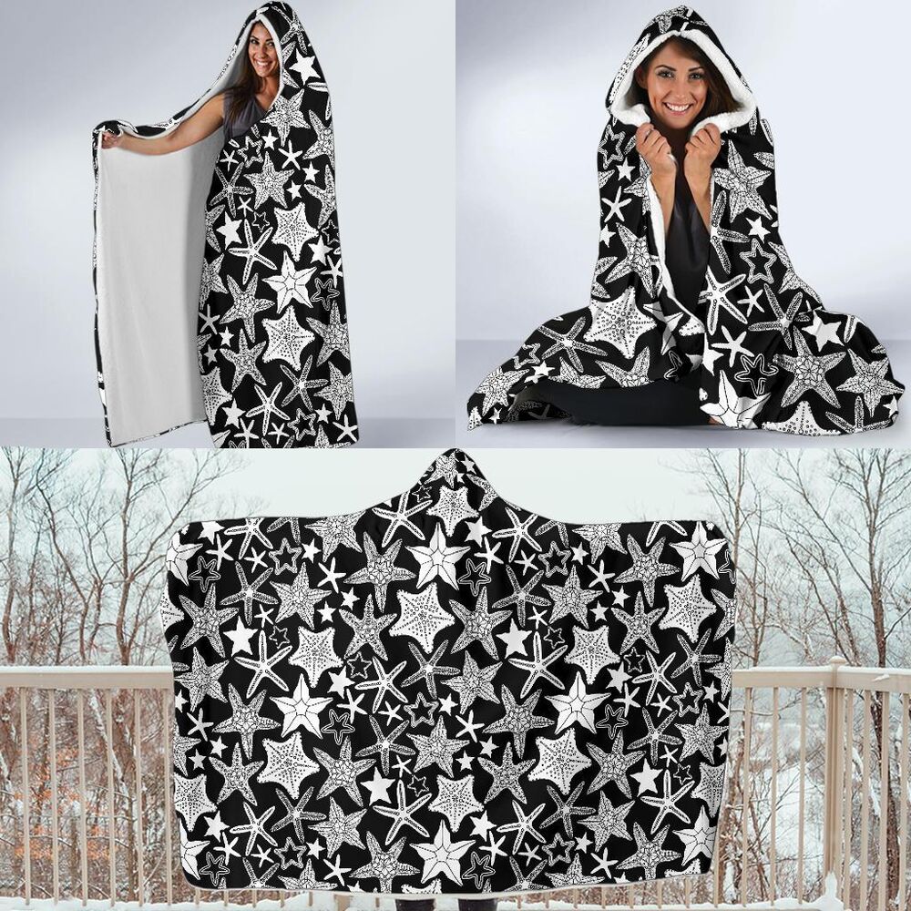 Starfish Print Pattern Hooded Blanket Cloak Blanket starfish print pattern hooded blanket cloak blanket 7107