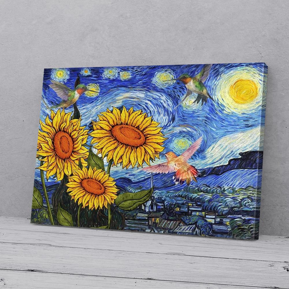 starrynight sunflower hummingbird canvas prints wall art decor 1590