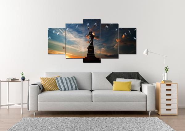 statue of liberty with american flag abstract 5 panel canvas art wall decor 3911