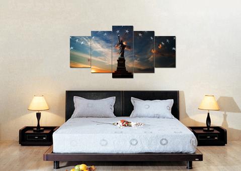 statue of liberty with american flag abstract 5 panel canvas art wall decor 4934