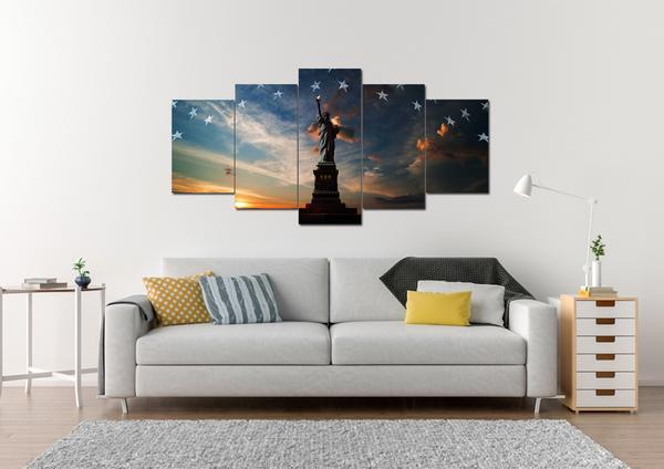 Statue Of Liberty With American Flag - Abstract 5 Panel Canvas Art Wall Decor statue of liberty with american flag abstract 5 panel canvas art wall decor 5143