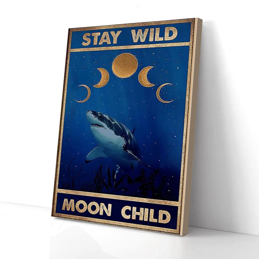 Stay Wild Moon Child Shark Canvas Prints - Wall Art Decor stay wild moon child shark canvas prints wall art decor 7121