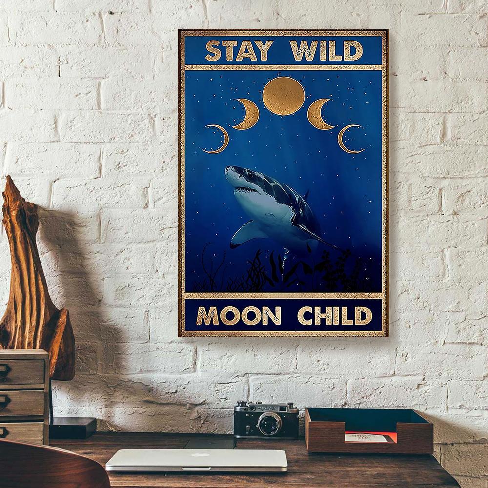Stay Wild Moon Child Shark Canvas Prints - Wall Art Decor stay wild moon child shark canvas prints wall art decor 8753