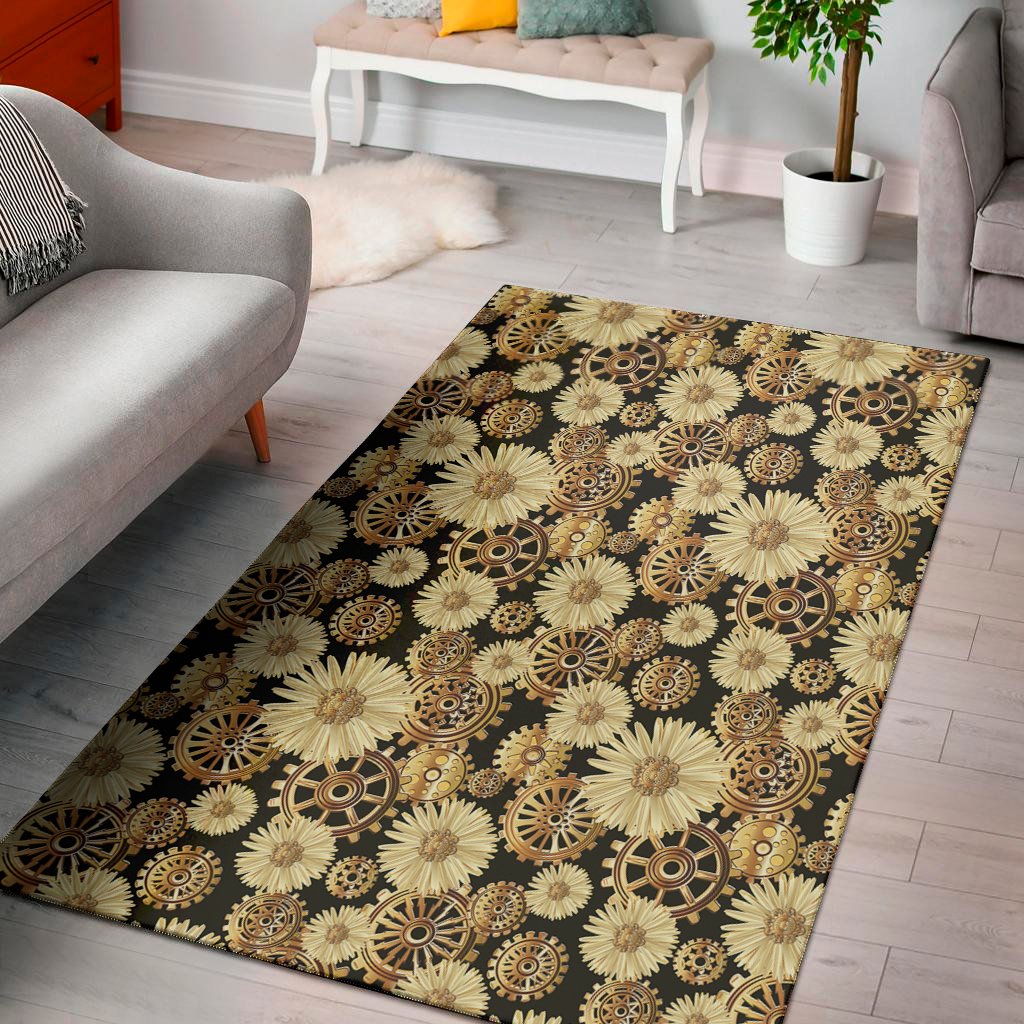 steampunk chamomile pattern print area rug floor decor 5109