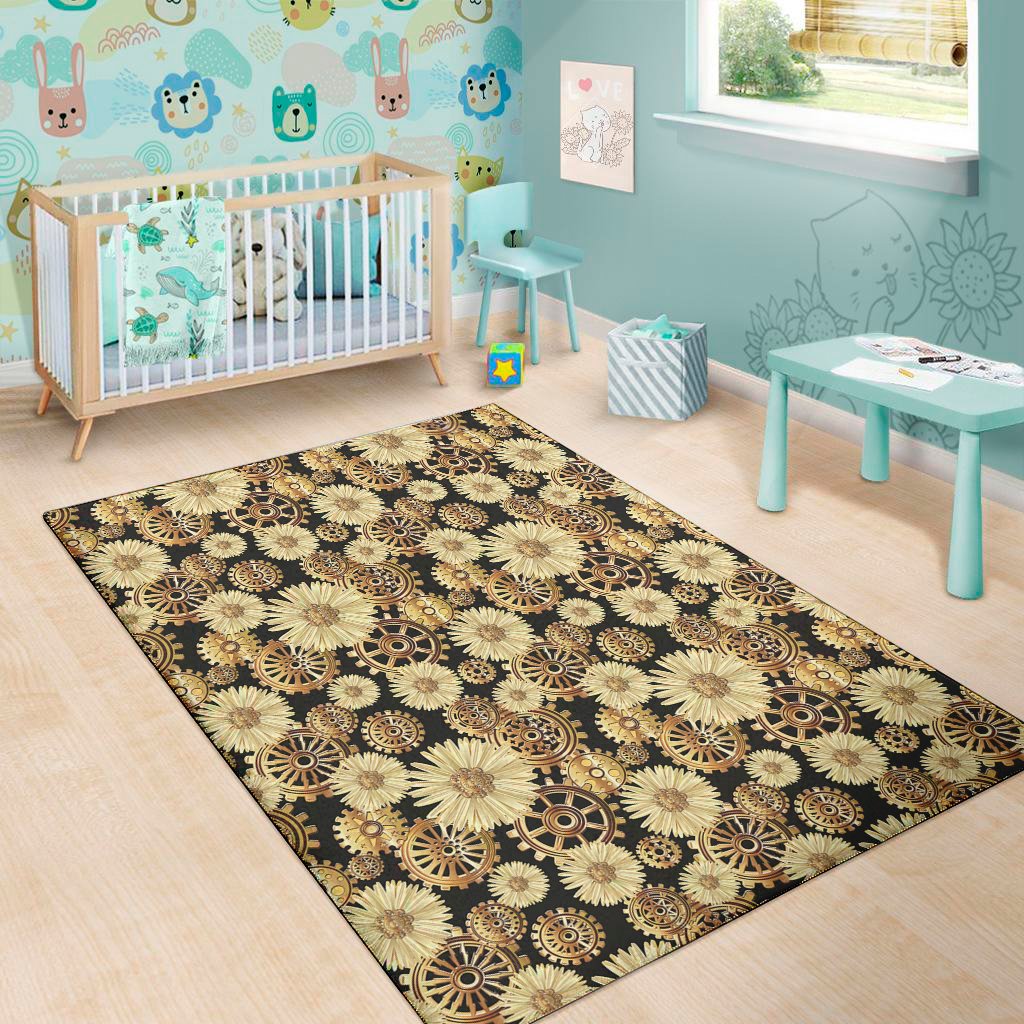 steampunk chamomile pattern print area rug floor decor 5832