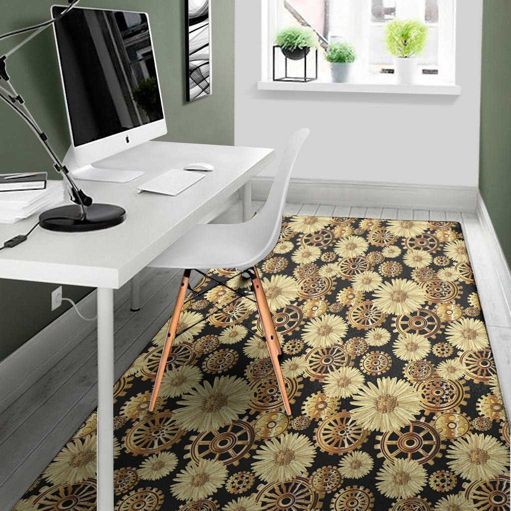 steampunk chamomile pattern print area rug floor decor 6713