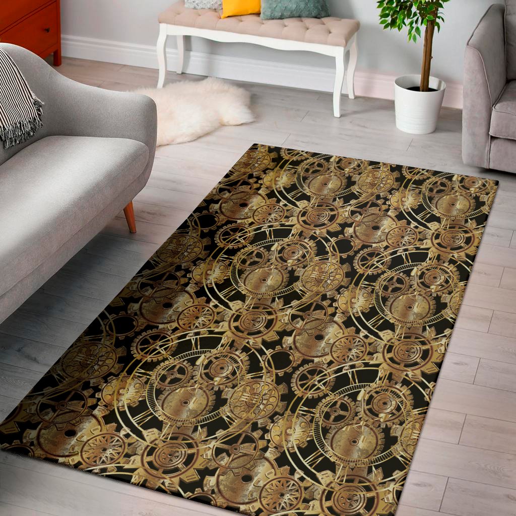 steampunk clock gears print area rug floor decor 3959