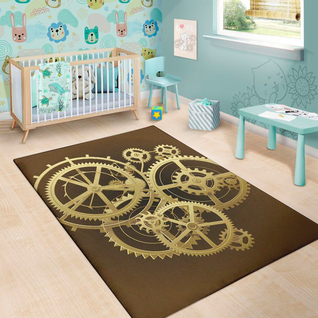 steampunk cogwheels print area rug floor decor 1784