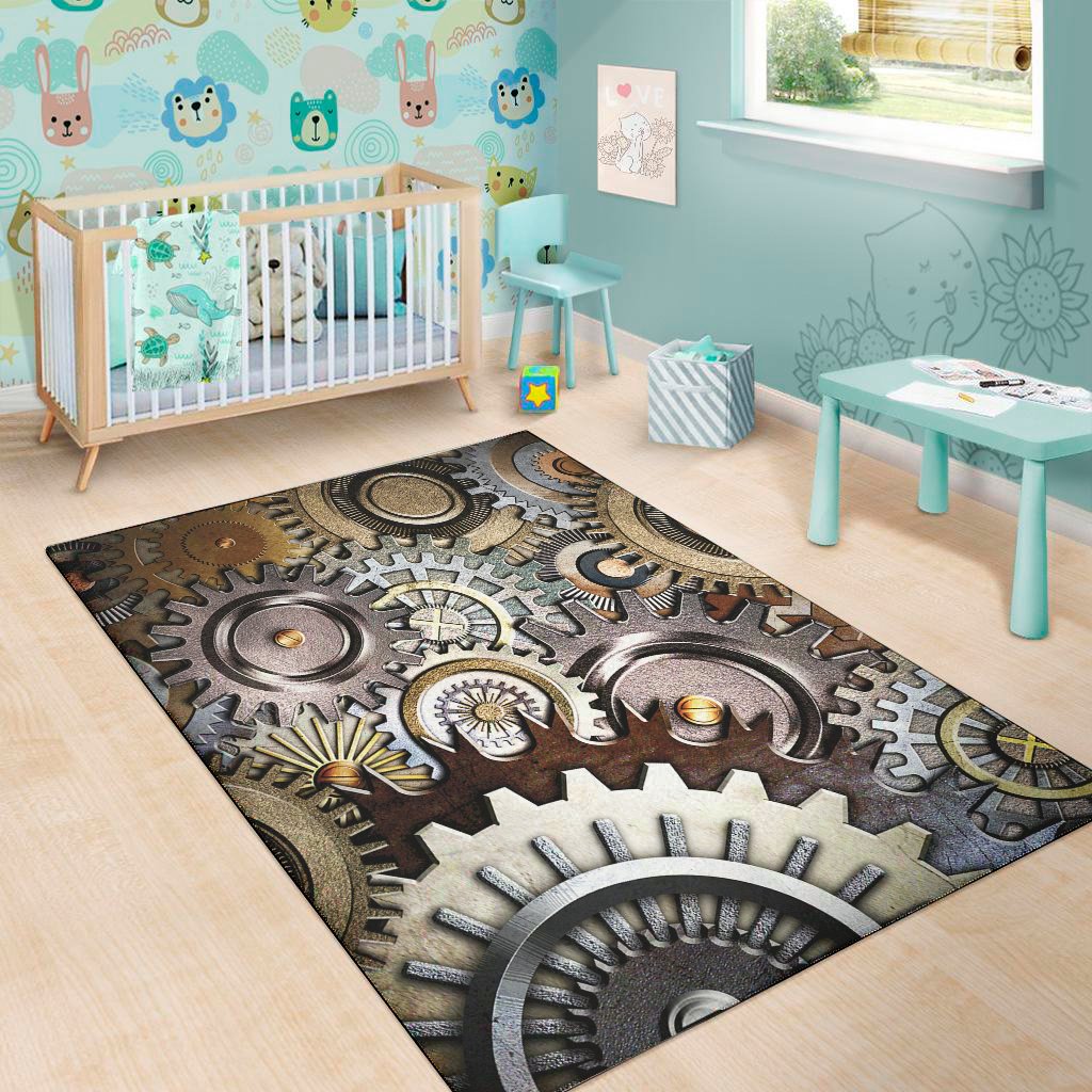 steampunk gears and cogs print area rug floor decor 3766