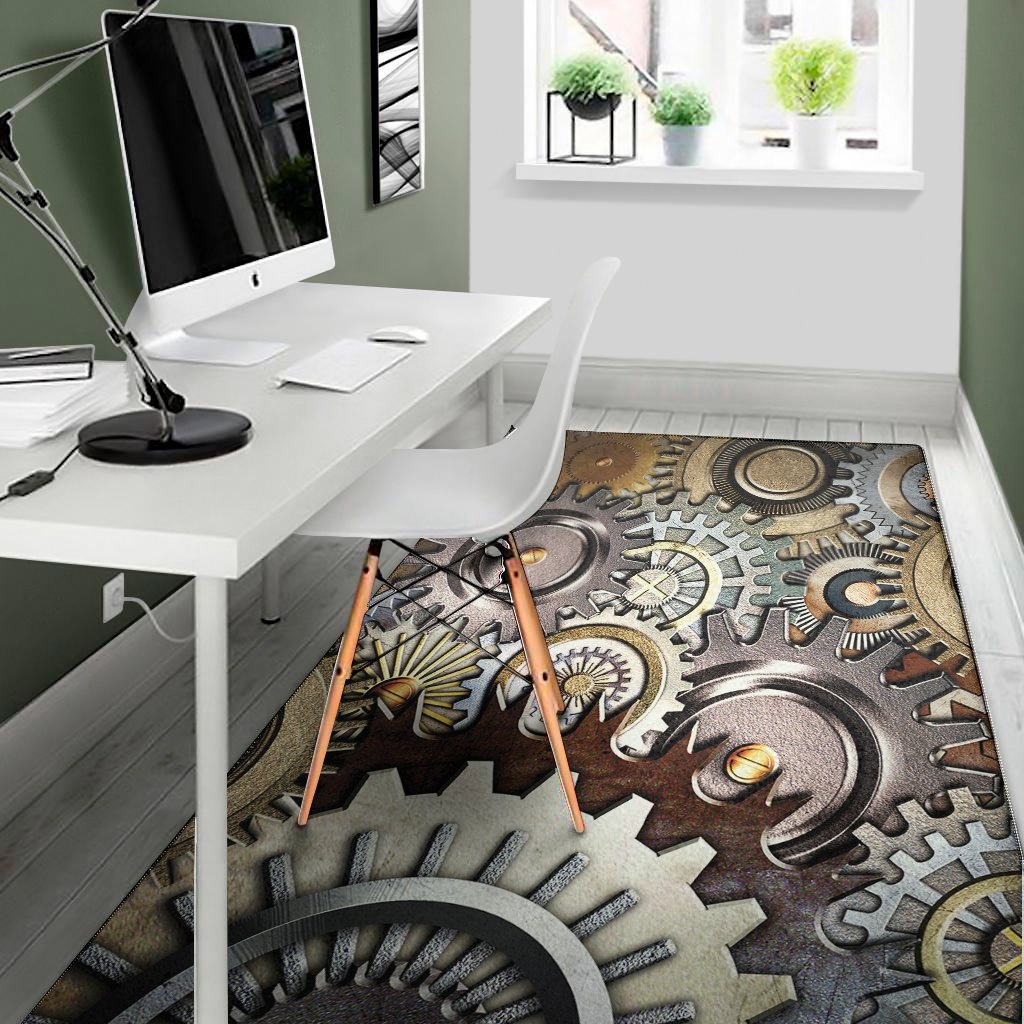 steampunk gears and cogs print area rug floor decor 6279