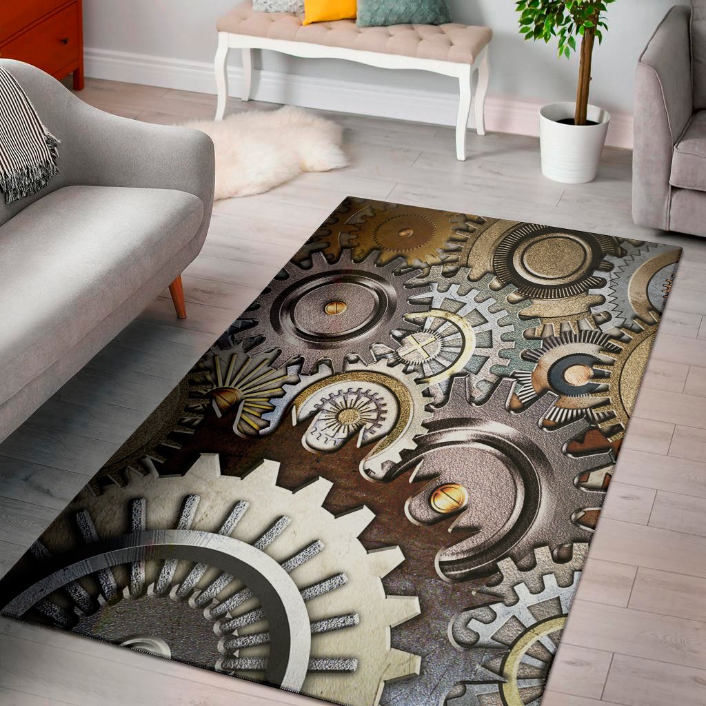steampunk gears and cogs print area rug floor decor 6903