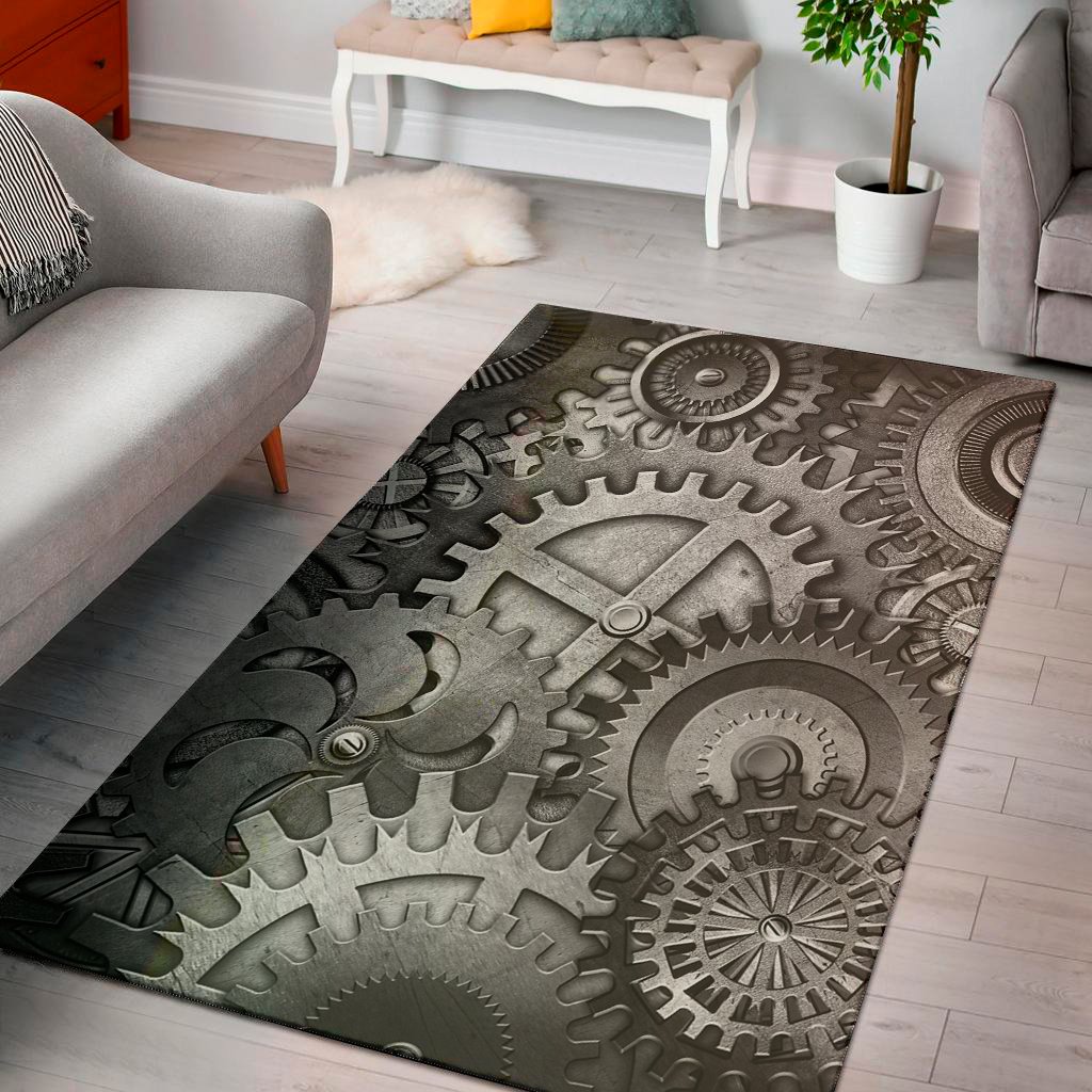 steampunk metal gears print area rug floor decor 3405