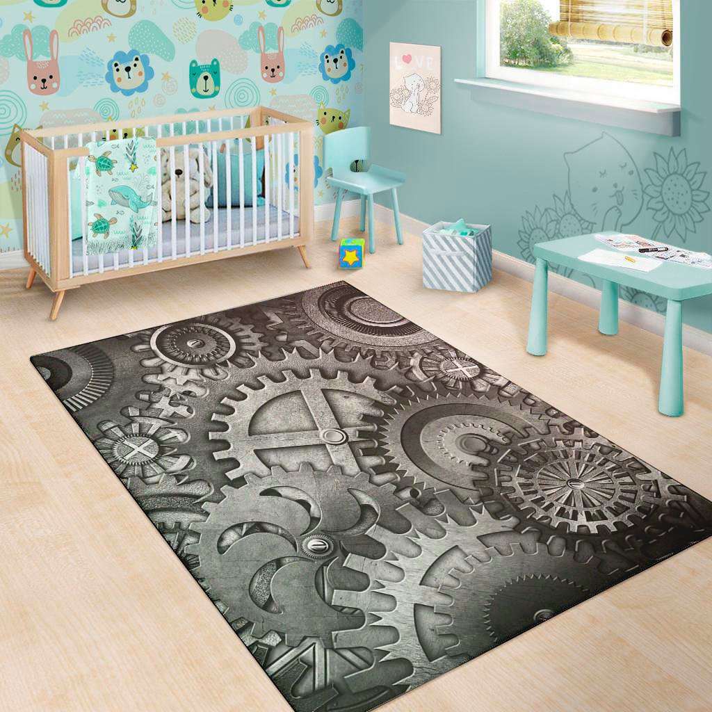 steampunk metal gears print area rug floor decor 4458