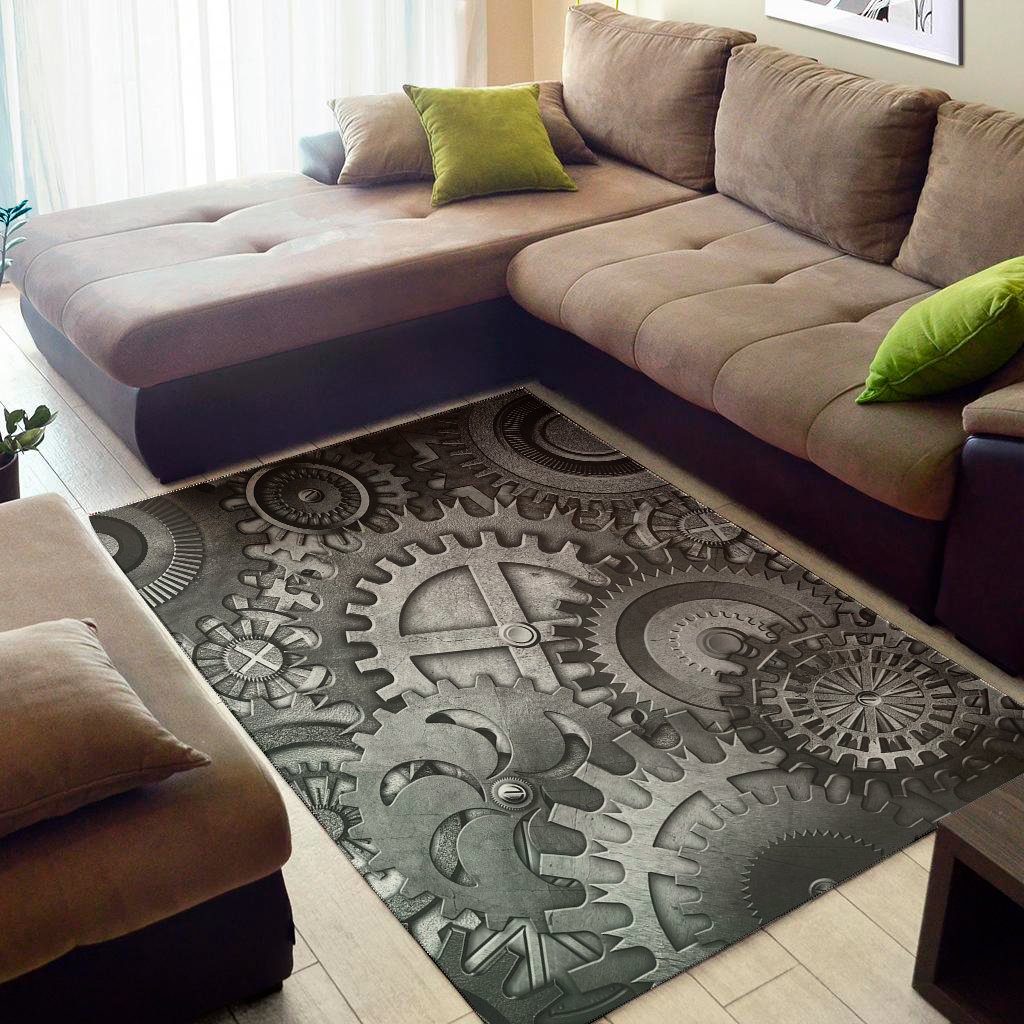 steampunk metal gears print area rug floor decor 5825