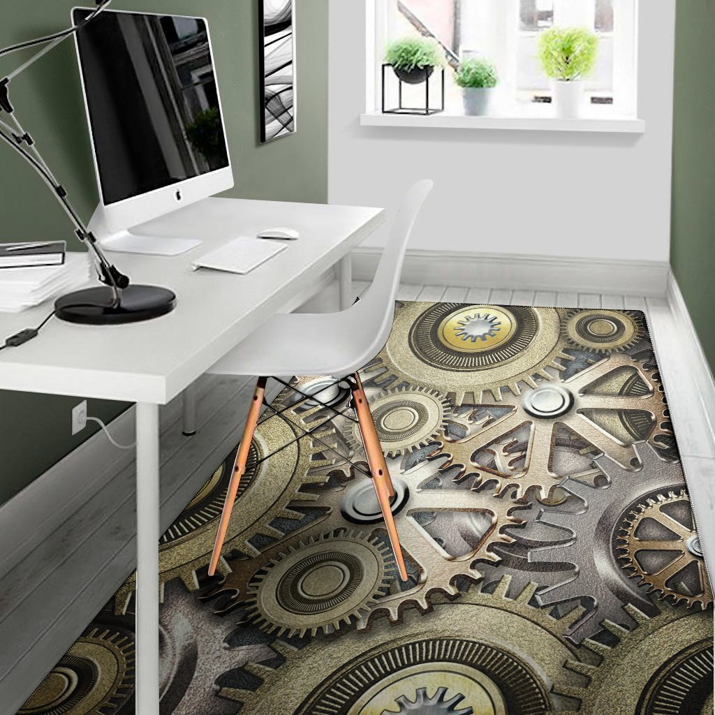 steampunk metallic gears print area rug floor decor 5234