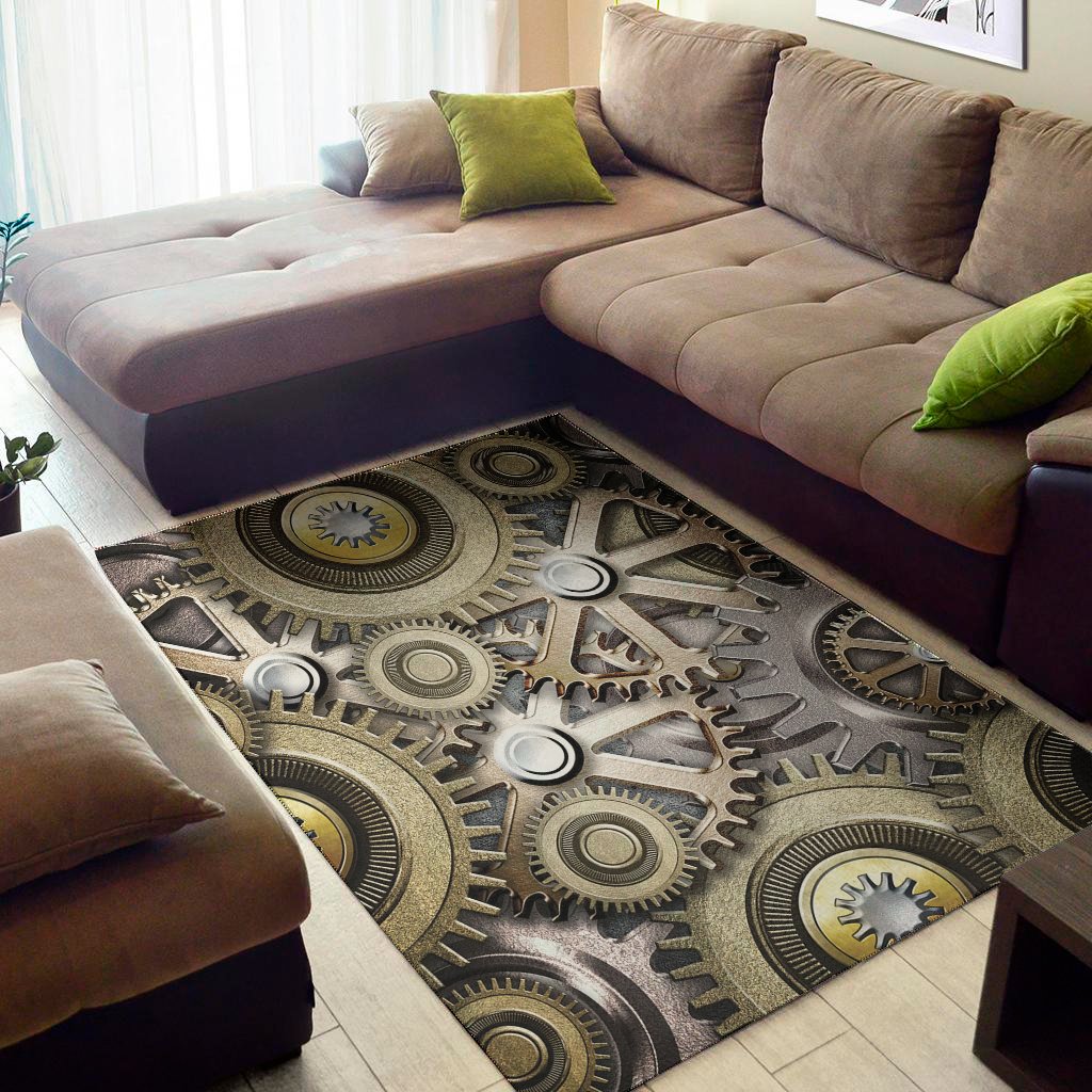 steampunk metallic gears print area rug floor decor 5664