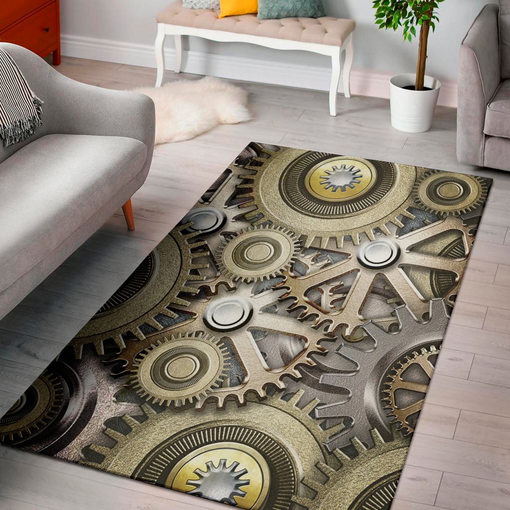 steampunk metallic gears print area rug floor decor 7172