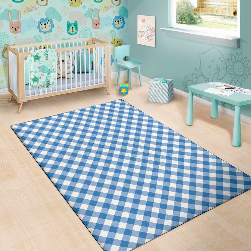 Steel Blue And White Gingham Print Area Rug Floor Decor steel blue and white gingham print area rug floor decor 2686
