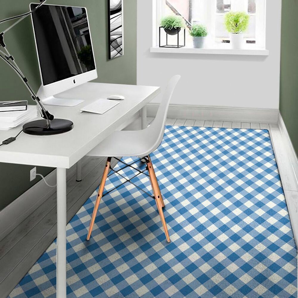 Steel Blue And White Gingham Print Area Rug Floor Decor steel blue and white gingham print area rug floor decor 5477