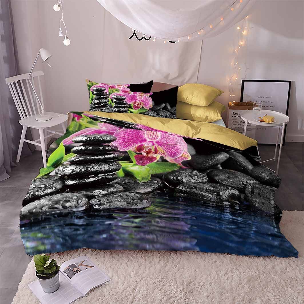Stone Orchids Printed Bedding Set Bedroom Decor stone orchids printed bedding set bedroom decor 4073