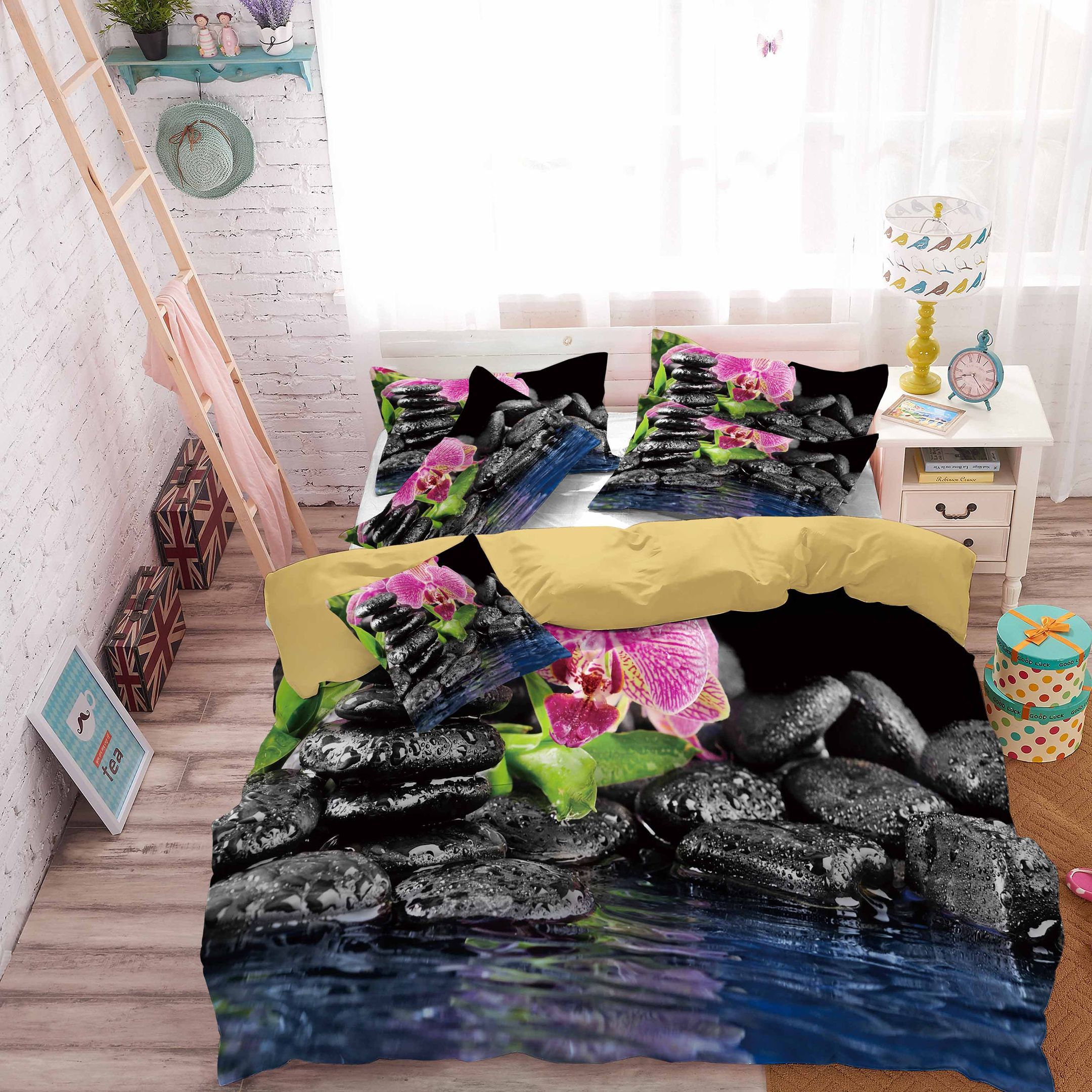 Stone Orchids Printed Bedding Set Bedroom Decor stone orchids printed bedding set bedroom decor 7037