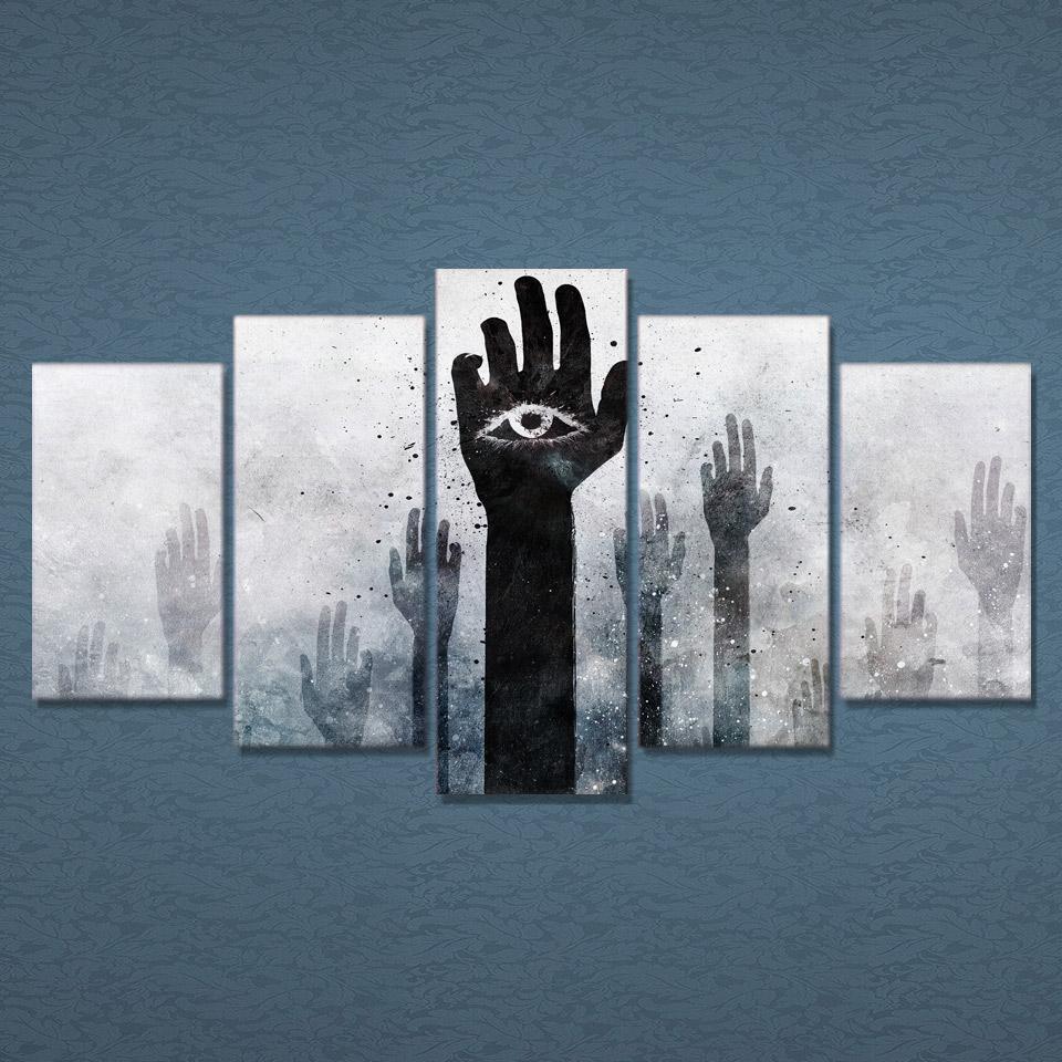 strange eye hands rise abstract 5 panel canvas art wall decor 3710