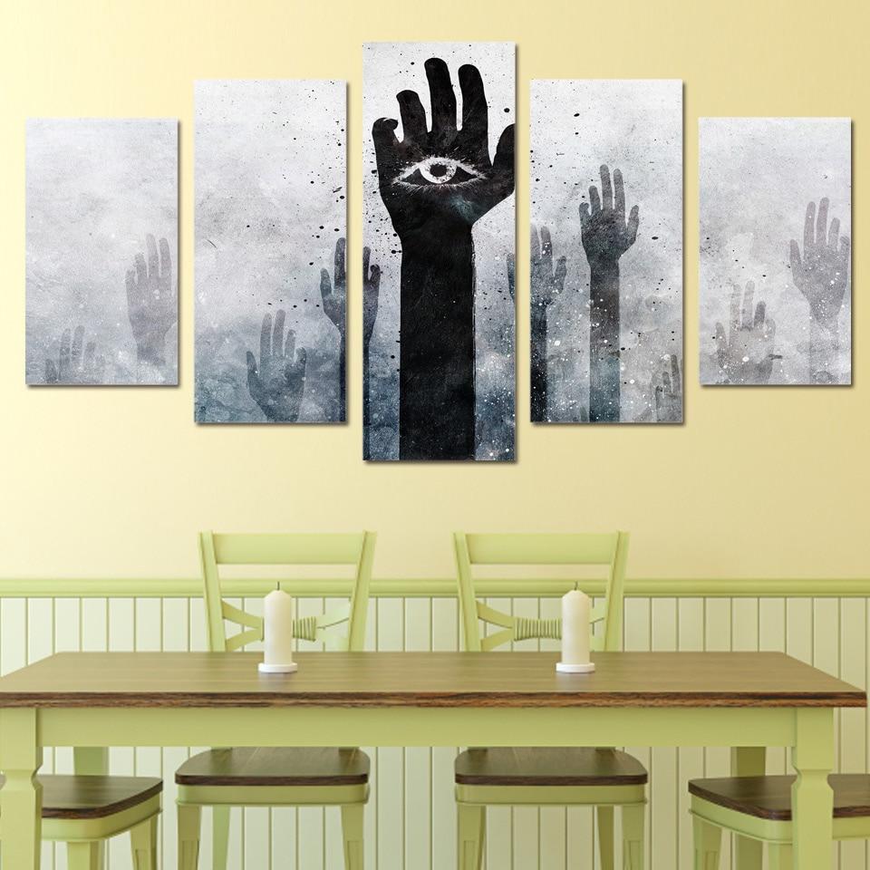 strange eye hands rise abstract 5 panel canvas art wall decor 3805