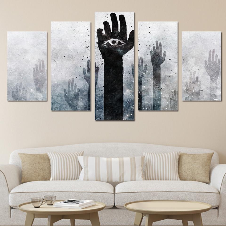 strange eye hands rise abstract 5 panel canvas art wall decor 8220