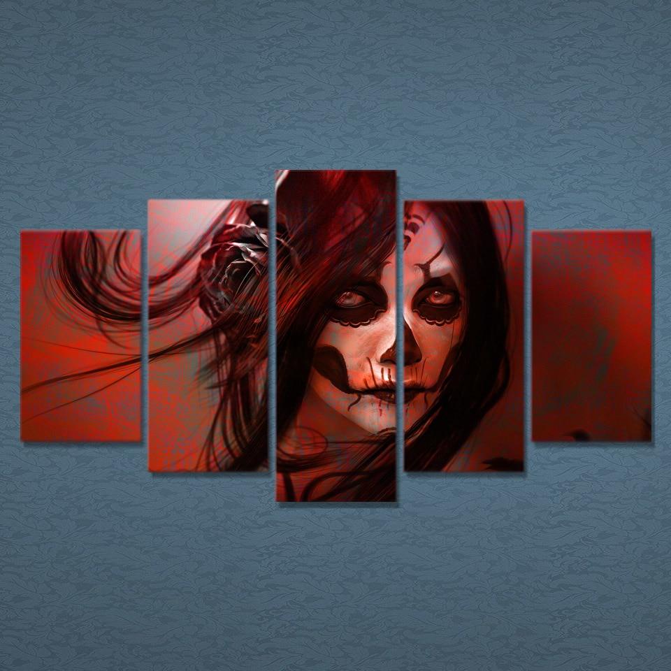 strange terro face abstract 5 panel canvas art wall decor 1398