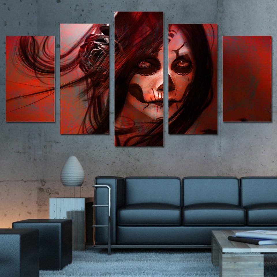 strange terro face abstract 5 panel canvas art wall decor 7434