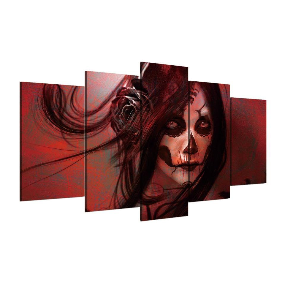 strange terro face abstract 5 panel canvas art wall decor 7745