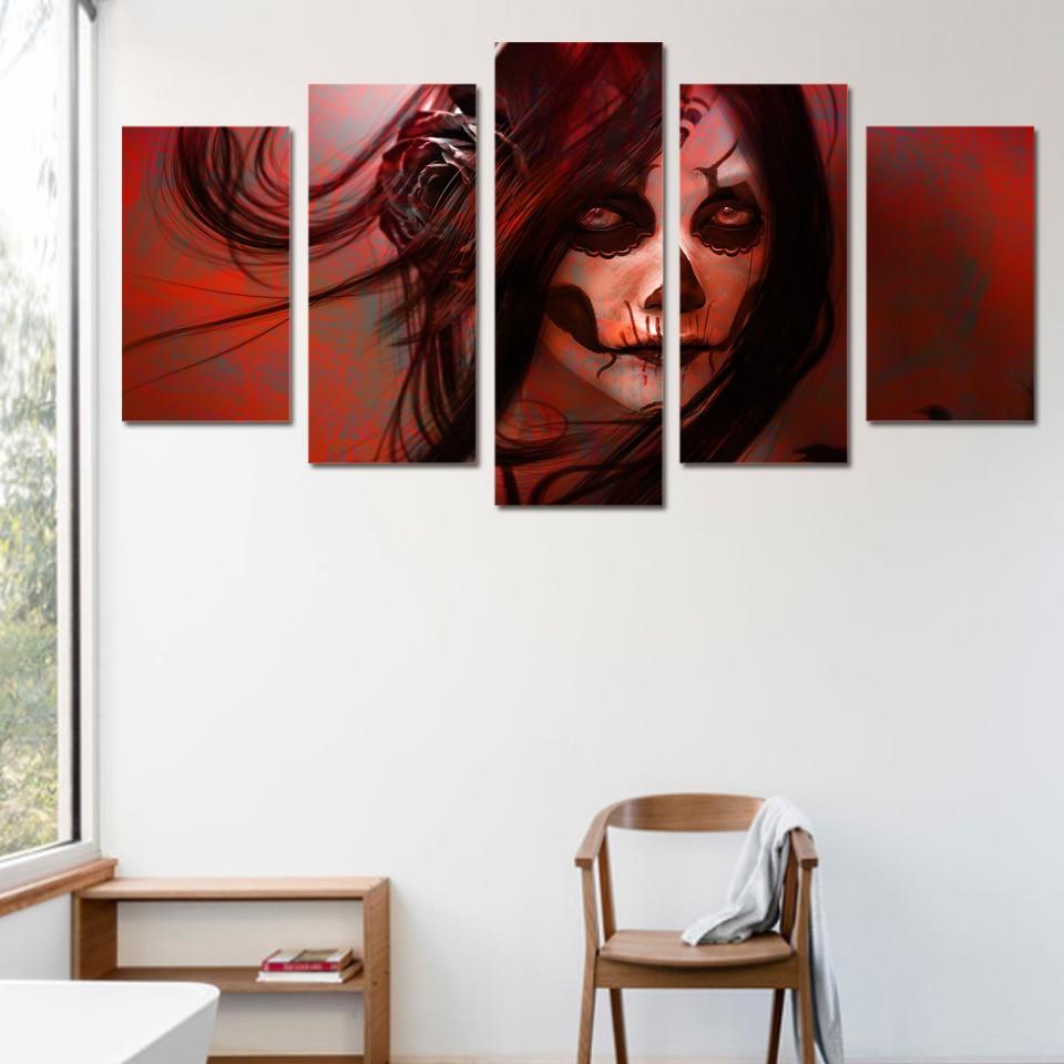 strange terro face abstract 5 panel canvas art wall decor 8341