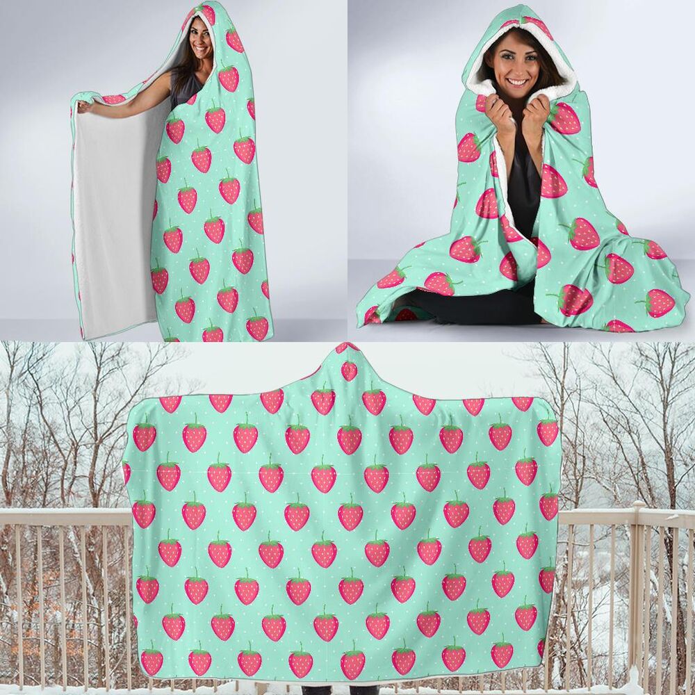Strawberry Print Pattern Hooded Blanket Cloak Blanket strawberry print pattern hooded blanket cloak blanket 5150