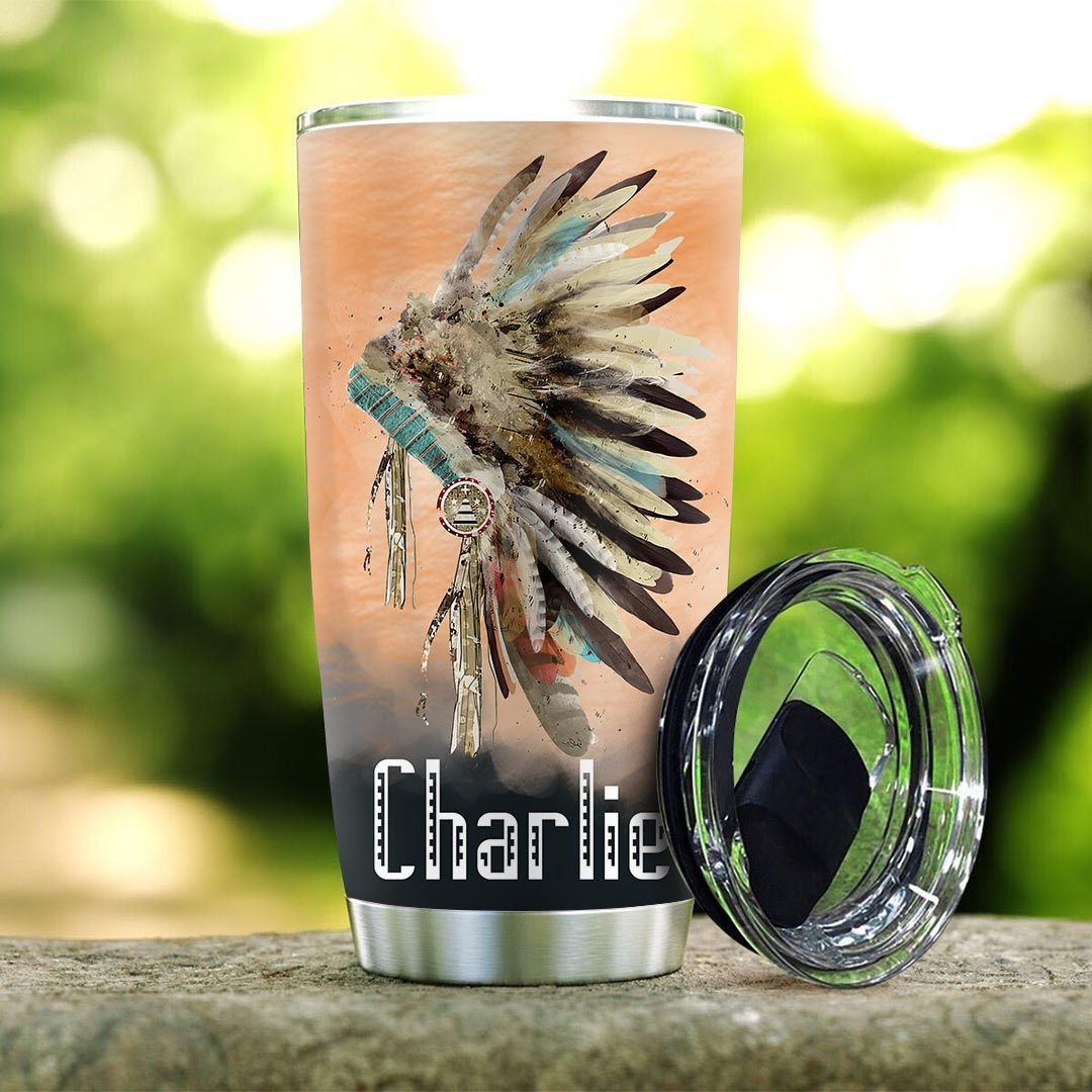 strong native wolf personalized stainless steel tumbler 1278