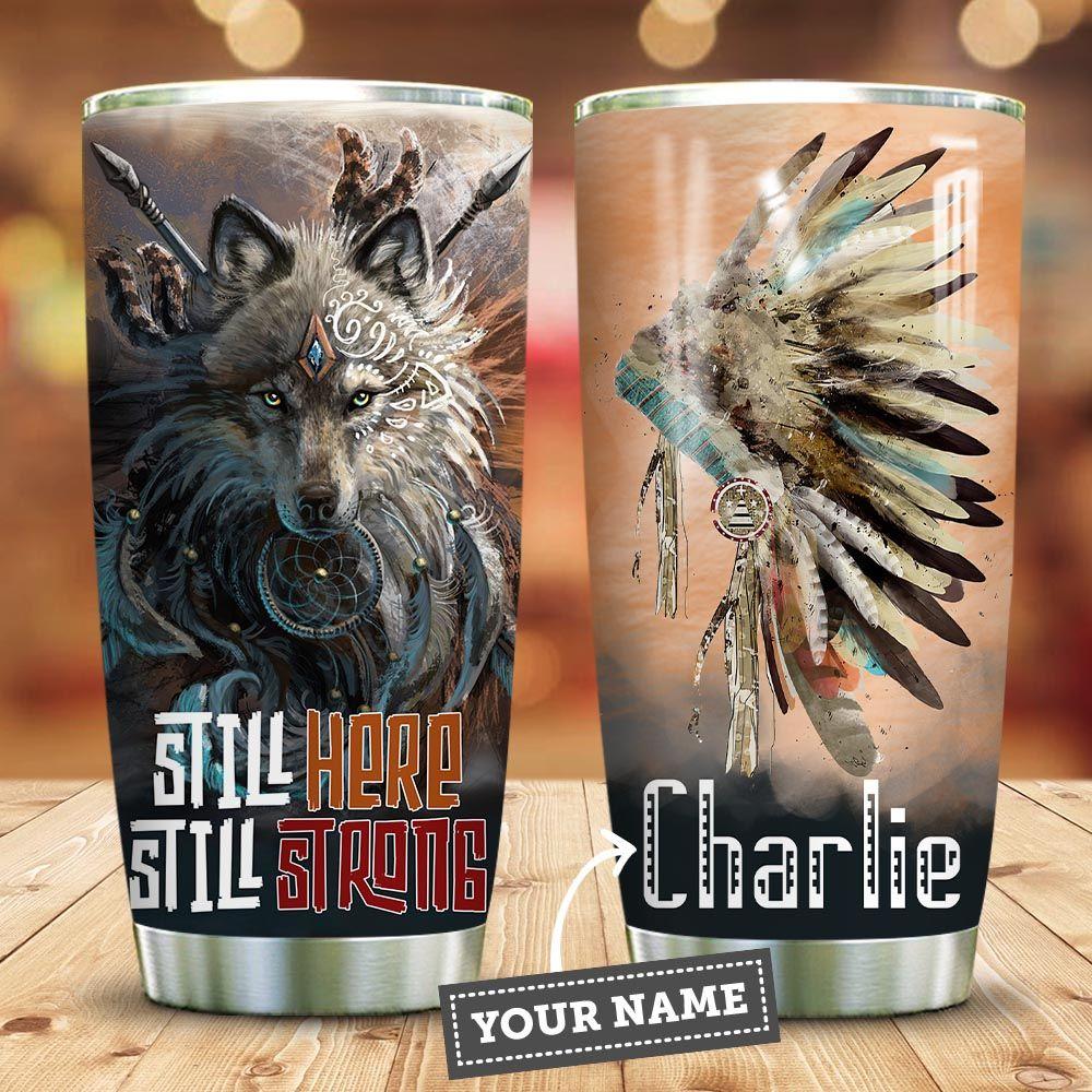 strong native wolf personalized stainless steel tumbler 8113