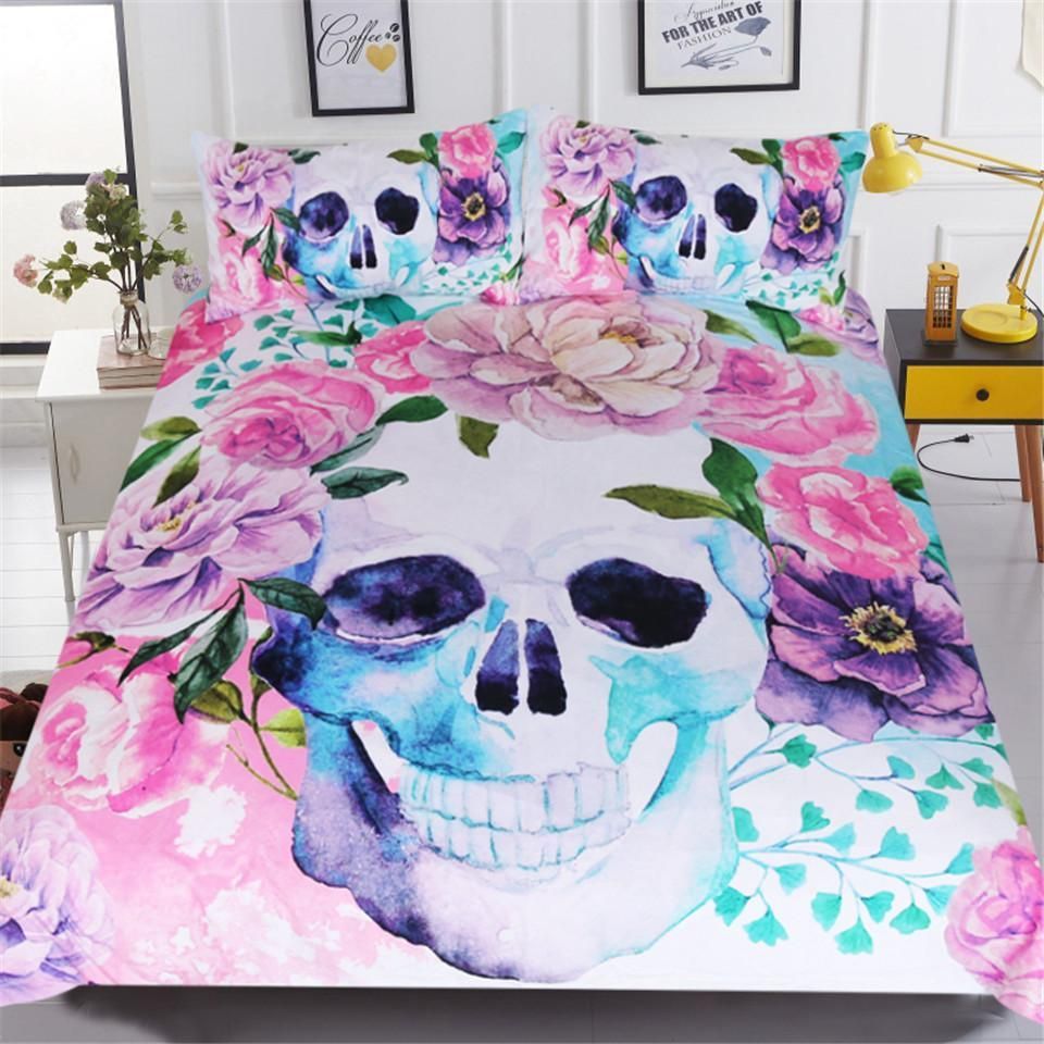sugar pink floral skull printed bedding set bedroom decor 5107
