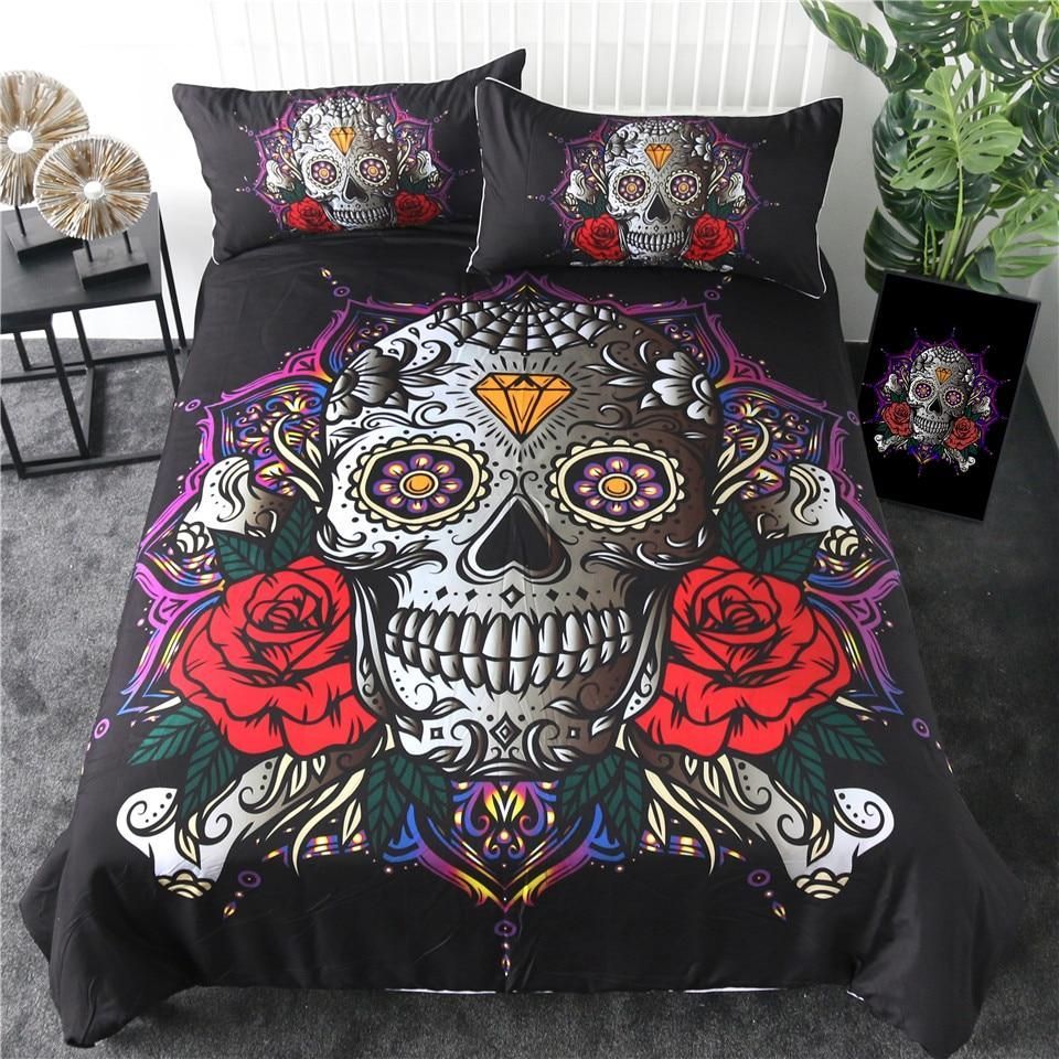 sugar skull diamond gothic printed bedding set bedroom decor 8957