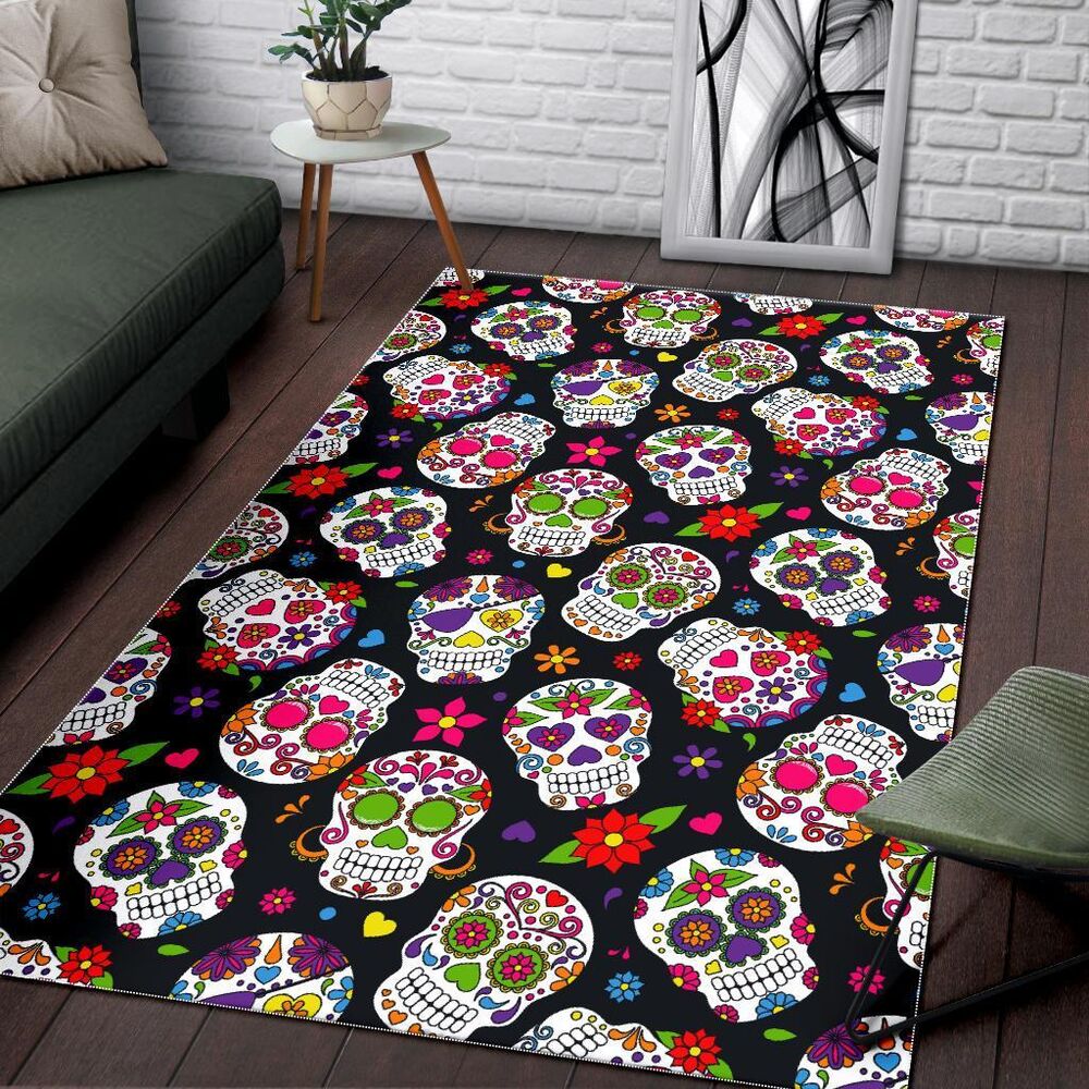 Sugar Skull Pattern Print Area Rug Floor Decor sugar skull pattern print area rug floor decor 5124