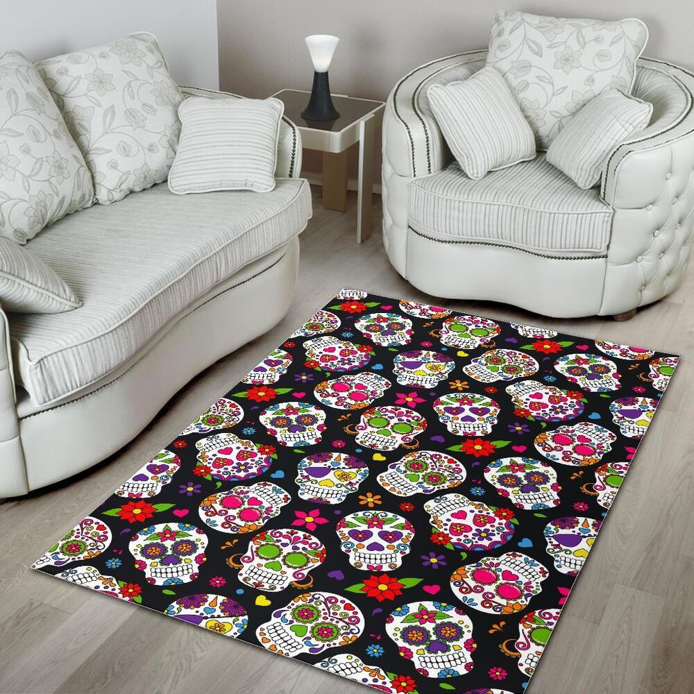 Sugar Skull Pattern Print Area Rug Floor Decor sugar skull pattern print area rug floor decor 8627