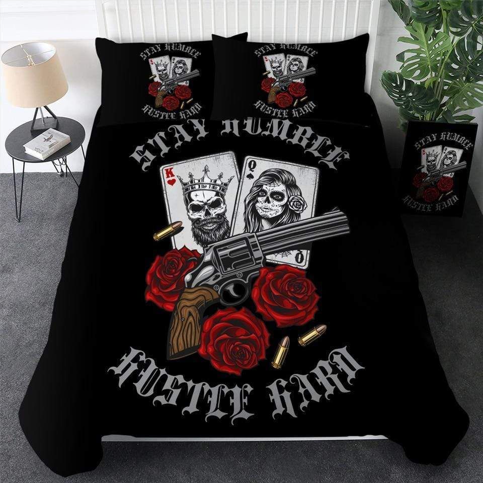 sugar skull playing card roses revolver duvet cover bedding set 6804