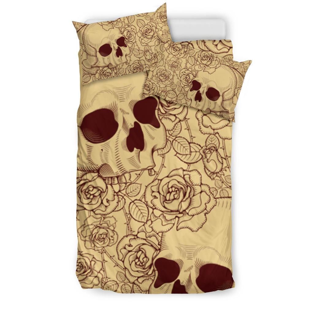 sugar skull rose pattern taupe bedding set bedroom decor 5621