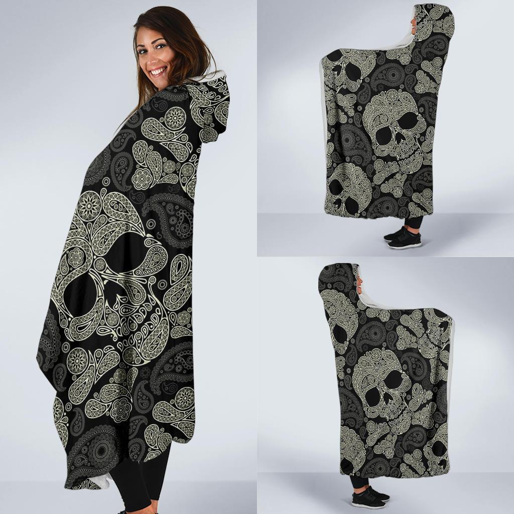 sugar skull skeleton girly paisley pattern print hooded blanket cloak blanket 8171