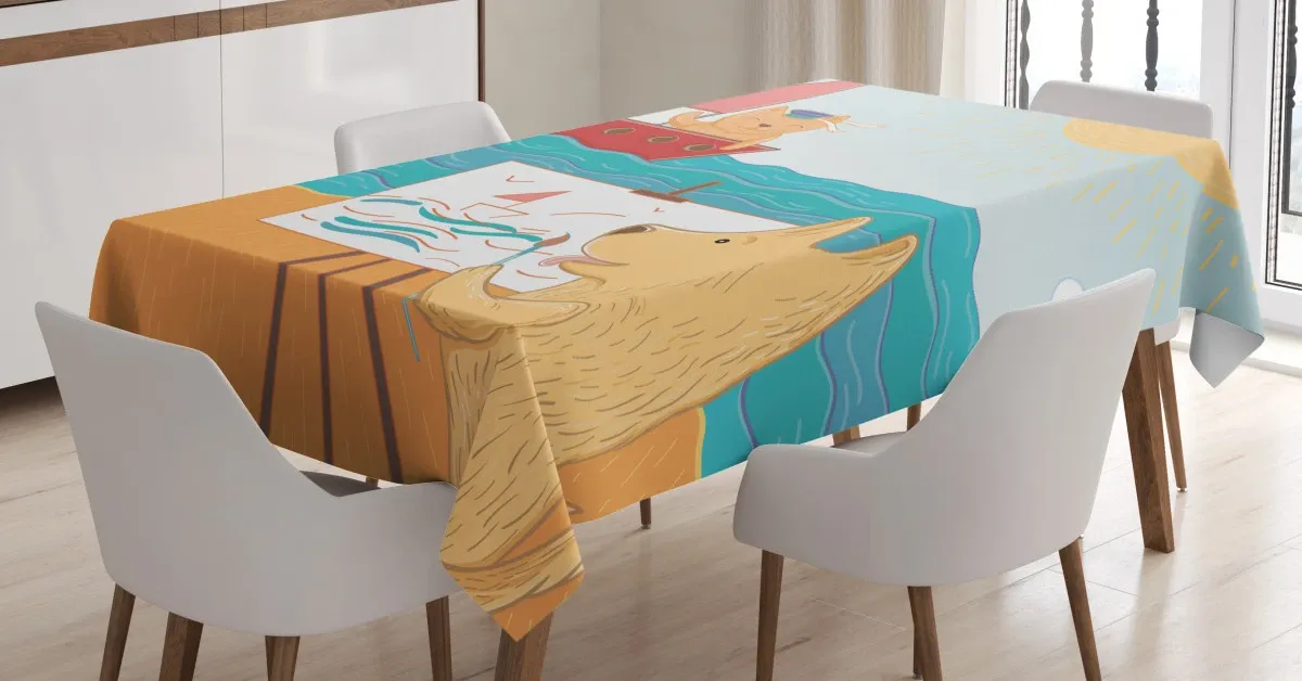 summer vacation cat dog 3d printed tablecloth table decor 2467