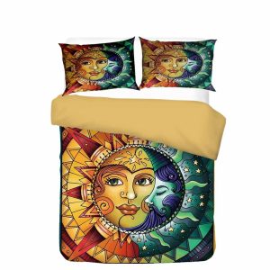 sun and moon tattoo printed bedding set bedroom decor 1528