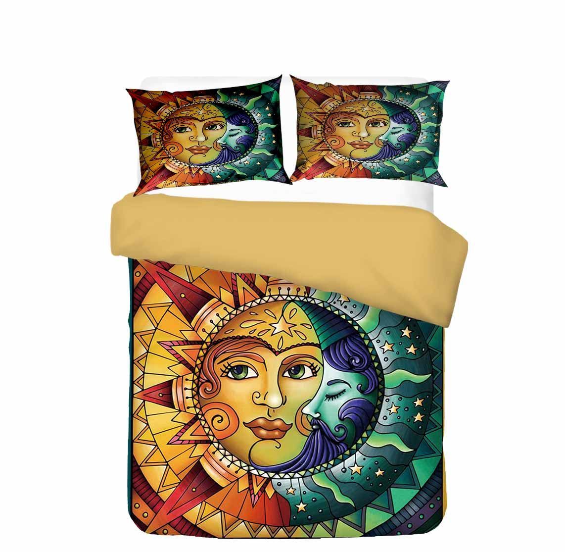 sun and moon tattoo printed bedding set bedroom decor 1528