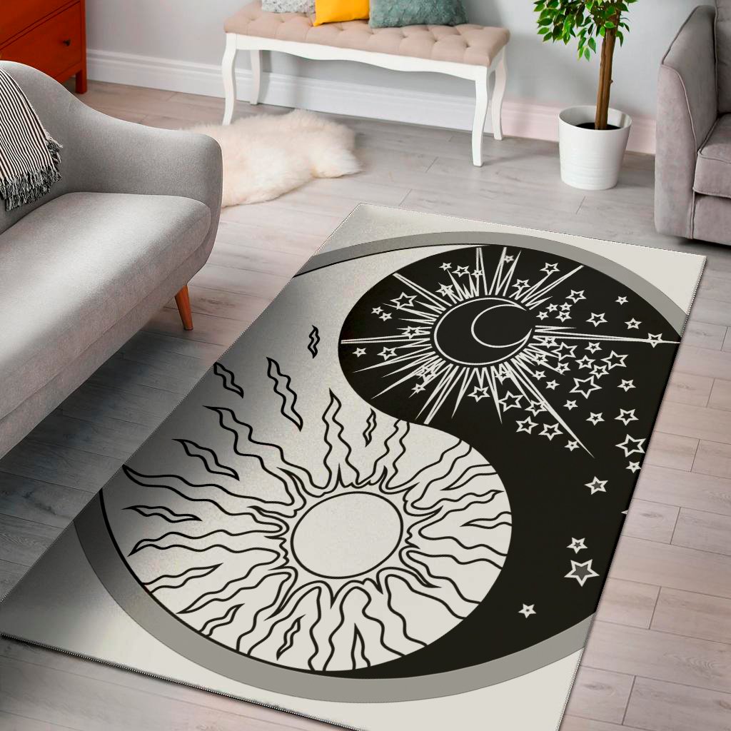 sun and moon yin yang print area rug floor decor 4992